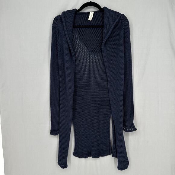 Allison Joy Evereve Cardigan Sweater Small Navy Blue Hooded Open Knit Beachy - Picture 5 of 9